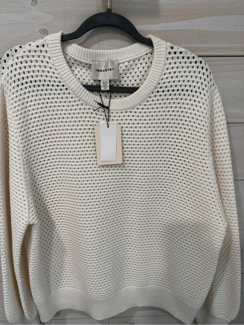 Industry Open-Knit Crewneck Sweater in Off-White